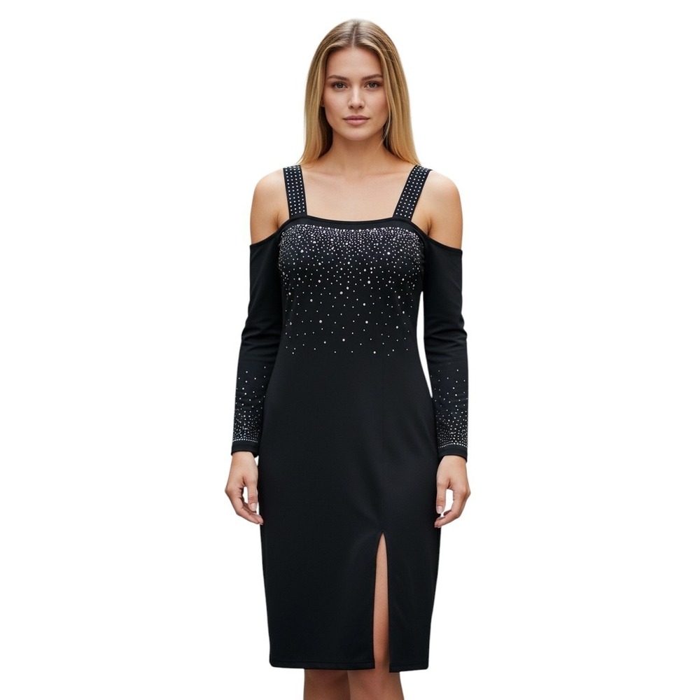 Hekka NWT Women's Cold Shoulder Jeweled Black Dress Holiday Cocktail L